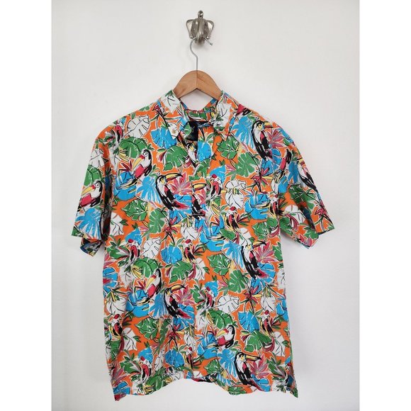Chubbies The Nutter orange multicolor tropical toucan 1/4 button shirt M - Picture 1 of 4